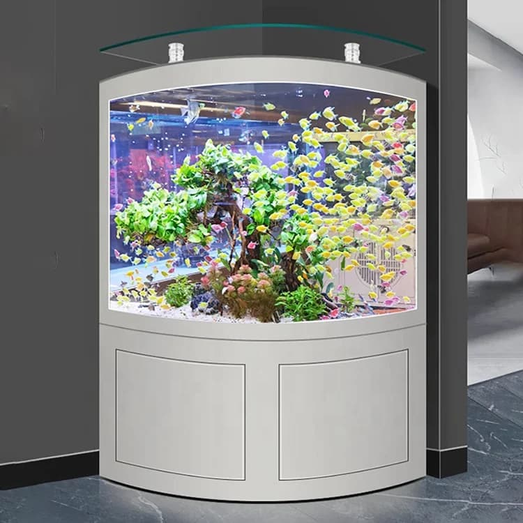 Factory Custom Triangle & Corner Living Room Pop Fish Tank with Bottom Cabinet Glass 500L-1000L Capacity for Home Decorationsglo