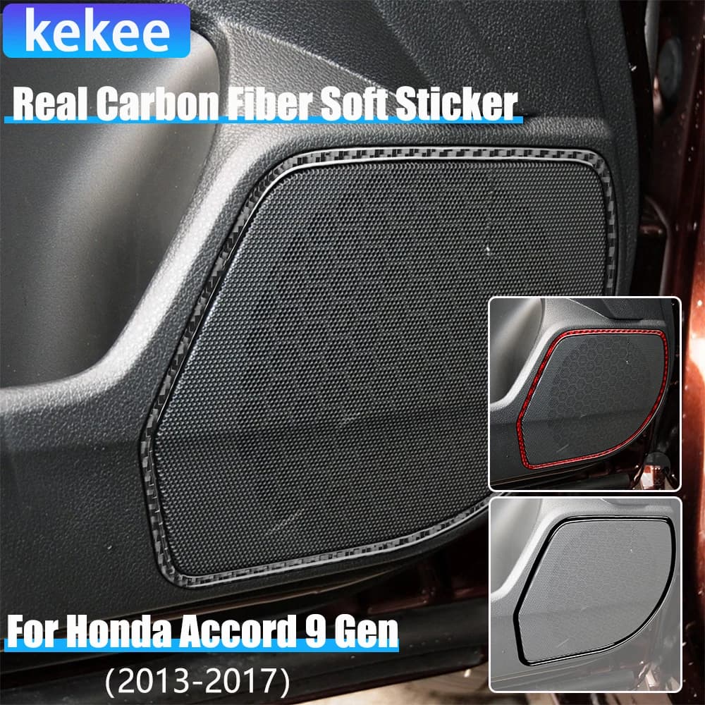 Real Carbon Fiber Car Accessories Door Speaker Decorative Frame Cover Soft Sticker For Honda Accord 9th Gen 2014 2015 2016 2017