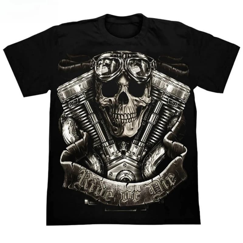 Motorcycle Skull T Shirt 2026 New Retro Locomotive Graphic Cotton BlendMen Unisex Oversized Heavyweight Vintage Sport Tops