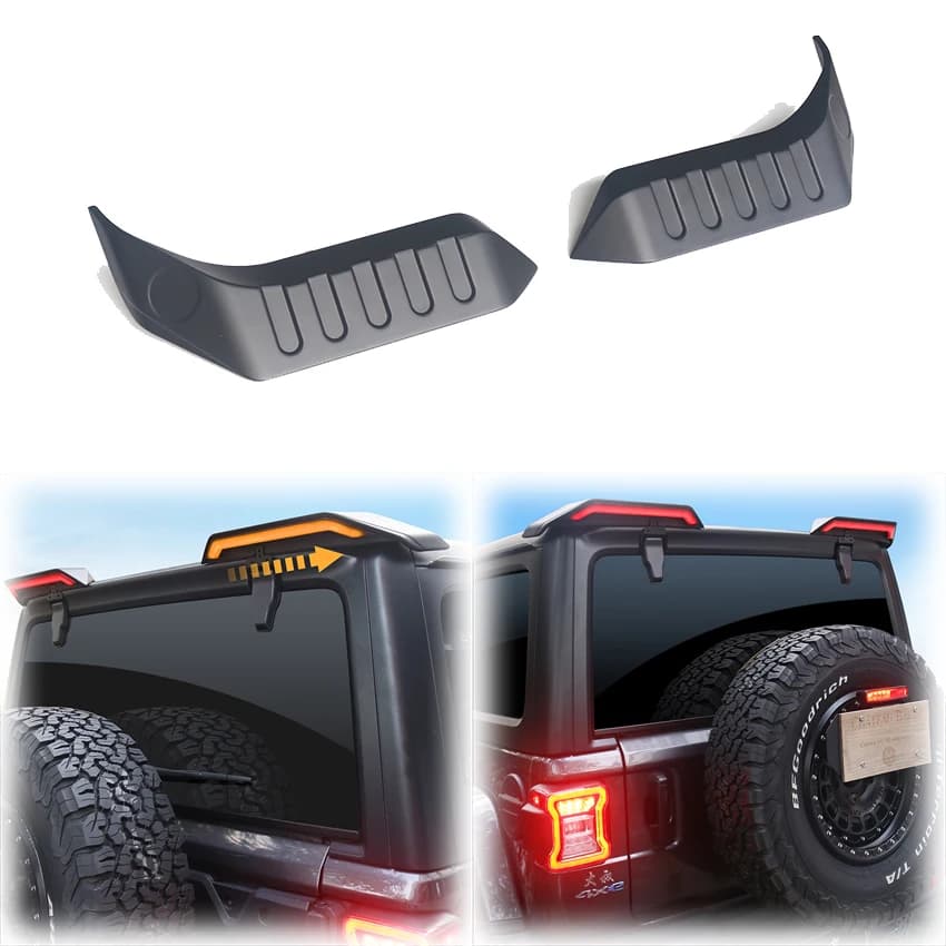 2007-2023 For Jeep Wrangler JK JL Car Rear Roof LED Spoiler Tail Side Splitter Top Wing Lip EU&USA Standard 4 Color Light