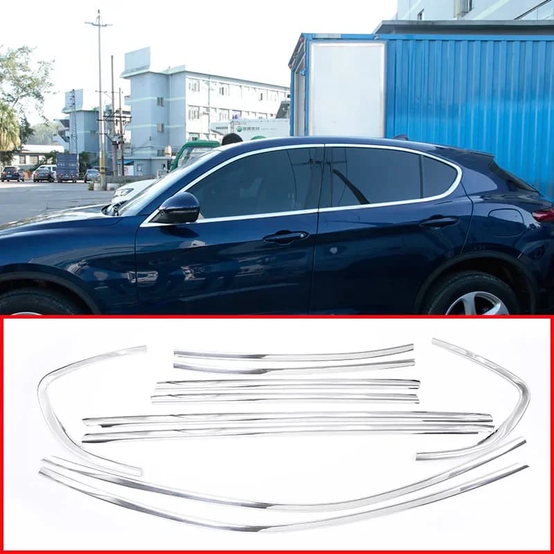 Aluminum Alloy Car Door Full Window Frame Trim Window Sill Decorate Molding Kit Cover For Alfa Romeo Stelvio 2017 2018 2019 2020