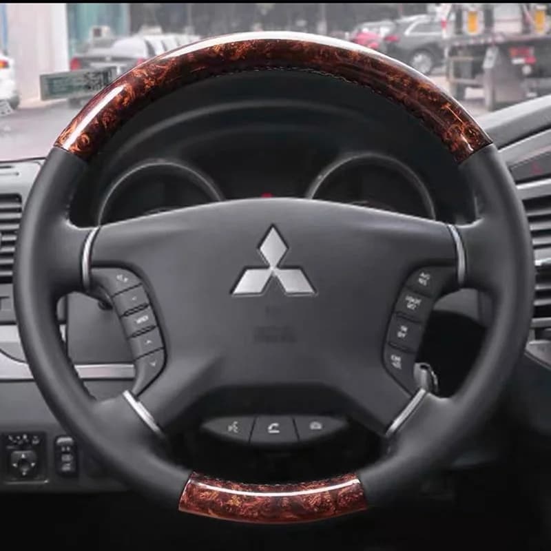 Black Non-Slip Genuine Leather Peach Wood Grain Car Steering Wheel Cover For Mitsubishi Pajero 2007-2019 Galant Zinger 2008-2011
