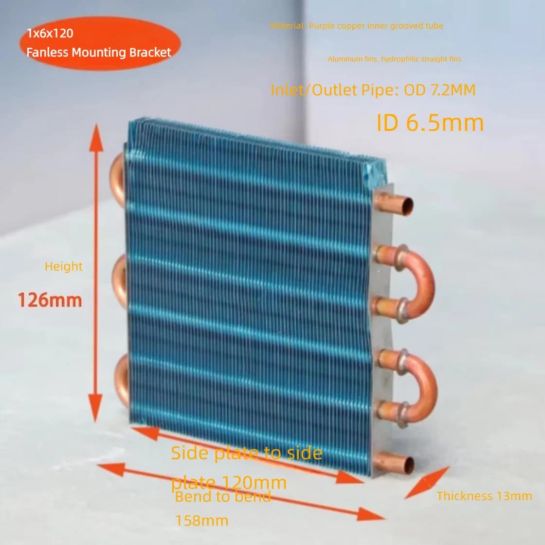 1x6x120mm Copper Tube Fin Air Cooled Condenser for Refrigerator Freezer Display Cabinet Tool Parts