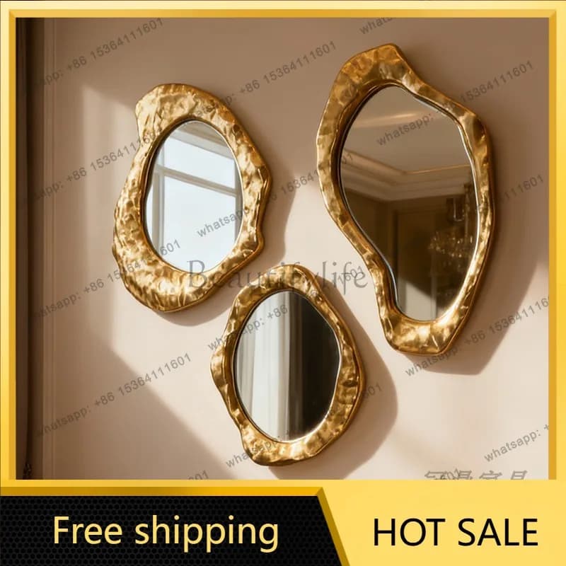 YJ French Retro Mid‑century Wall Mounted Bathroom Mirror Art Decor Mirror For Washroom Side Wall Entryway Living Room Home Decor