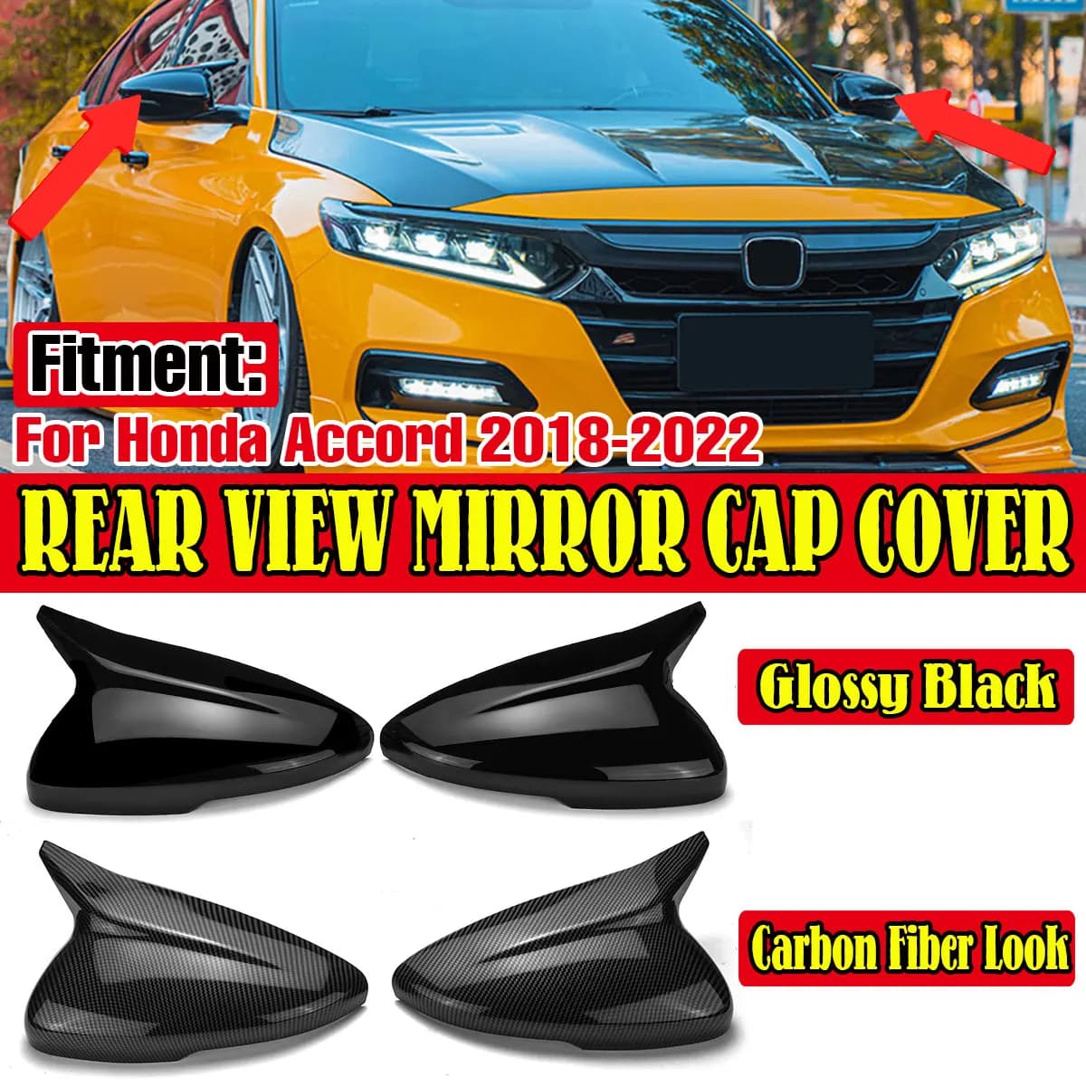 1Pair ABS Auto Rearview Side Mirrors Cap Cover Decorative Trim For Honda Accord 2018 2019 2020 2021 2022