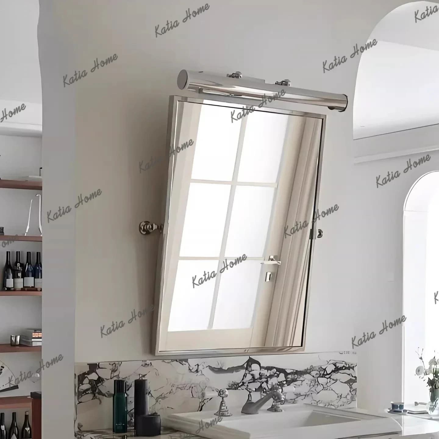 Modern minimalist square bathroom mirror with light swivel-mounted stainless steel frame bathroom decoration makeup Customized