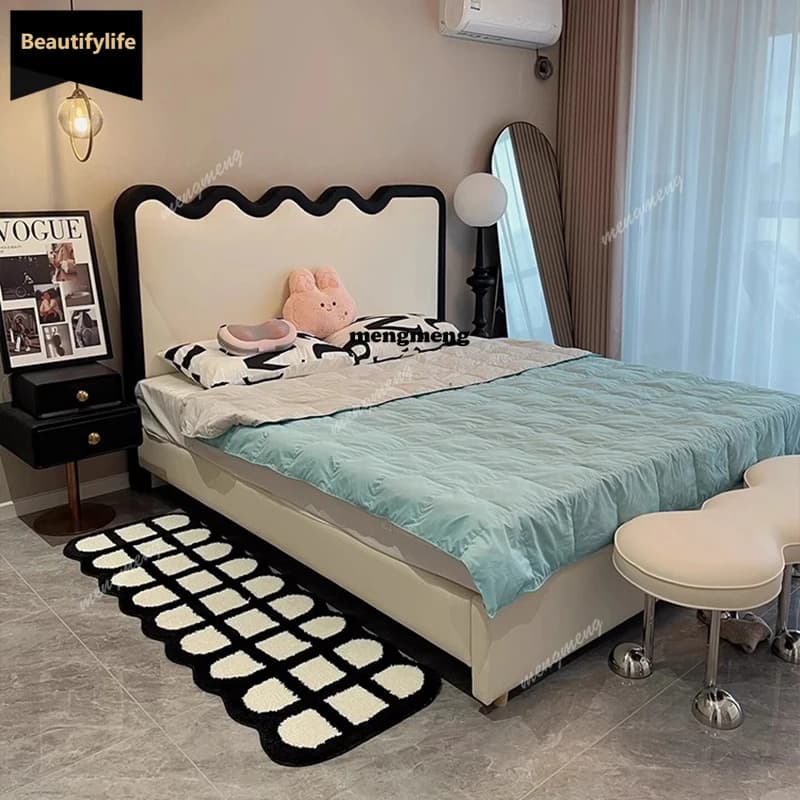 Nordic Cream Small Double Bed Simple Storage White Girls Twin Bedroom Bed Loft Safe Modern Cama De Casal Bedroom Furniture D80