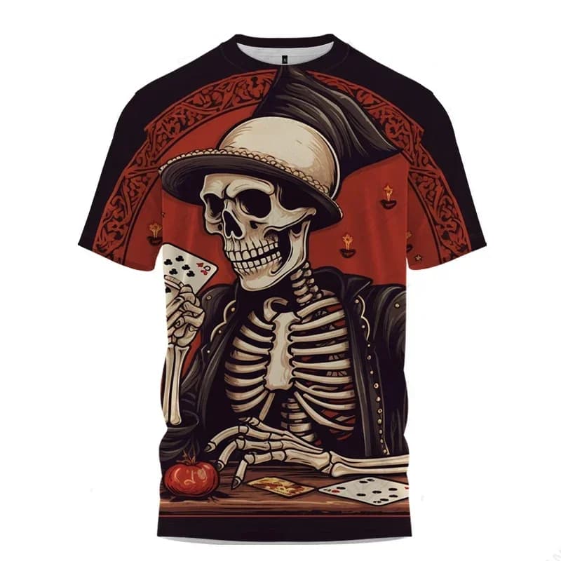 Poker Skeleton Pattern T-Shirt For Men Funny 3D Print Tees Summer Casual Short Sleeve O-Neck Tops Loose T Shirts Unisex Clothing