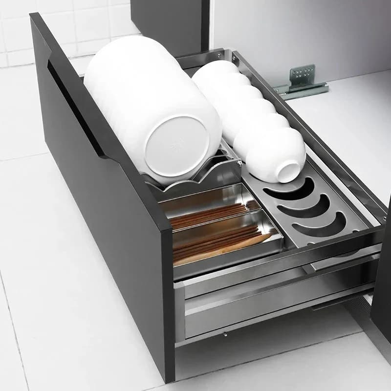 Stainless steel kitchen cabinet accessories brushed basket closed kitchen storage drawer basket old cabinet