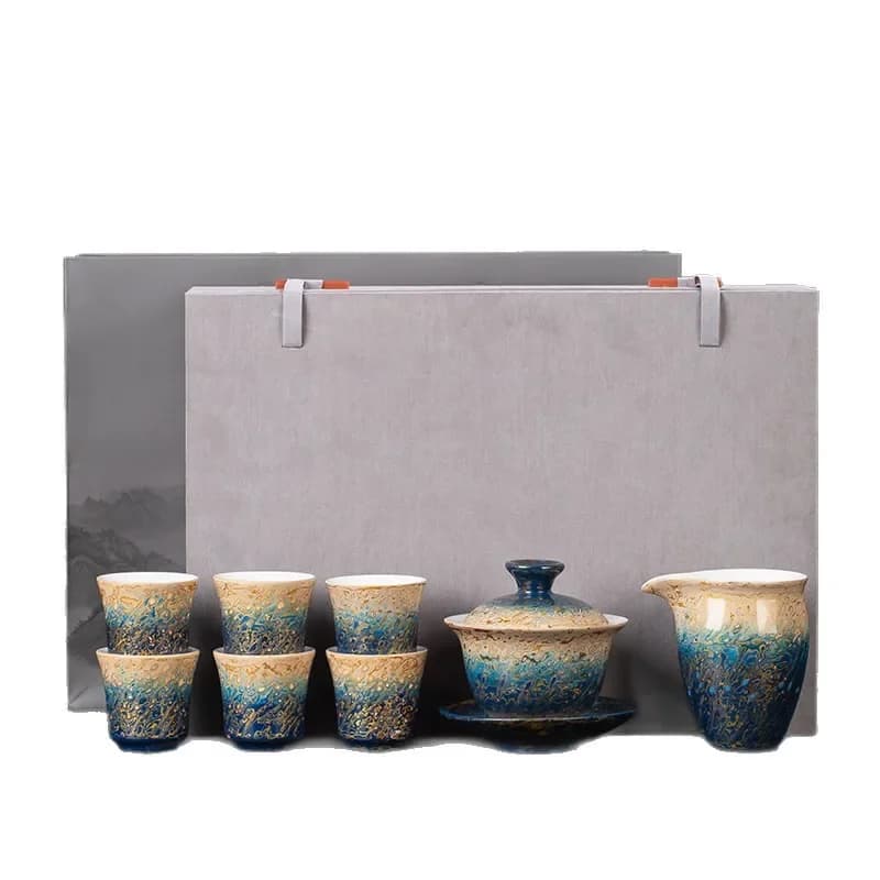 Tea set Sancai cover bowl tea sea high-end white porcelain suet jade kung fu tea set high-end gifts