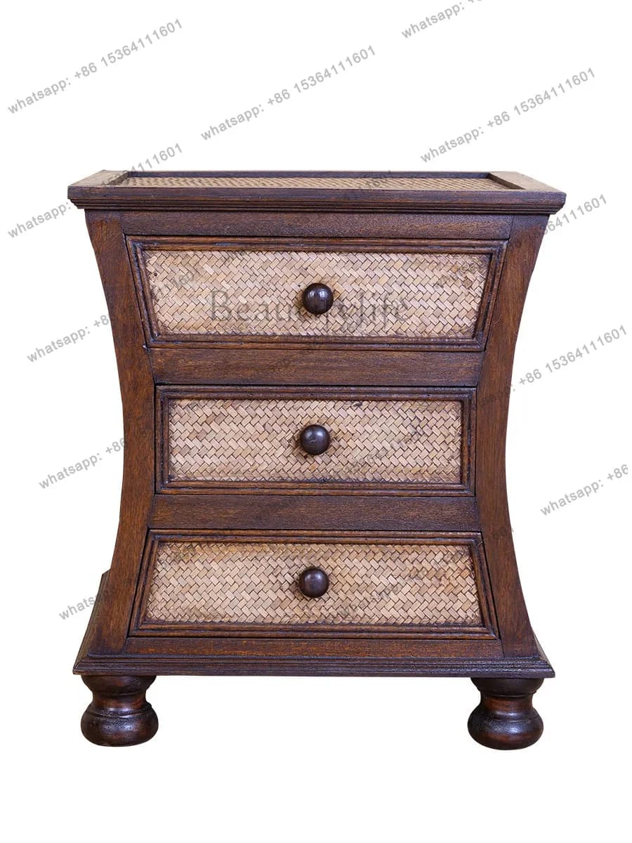 PG Yili South East Asia style bedside table Chinese solid wood rattan storage retro simple bedside cabinet
