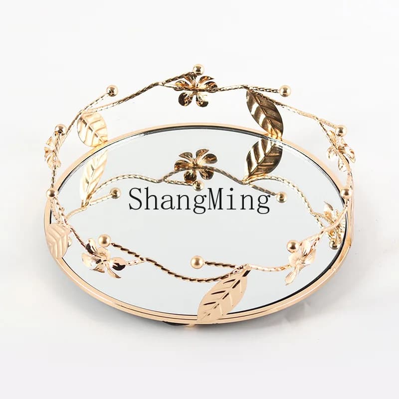 DSA Light Luxury Fruit Plate Mirror Ornament High-End Art Branch and Leaf Ring Metal Storage Tray Jewelry