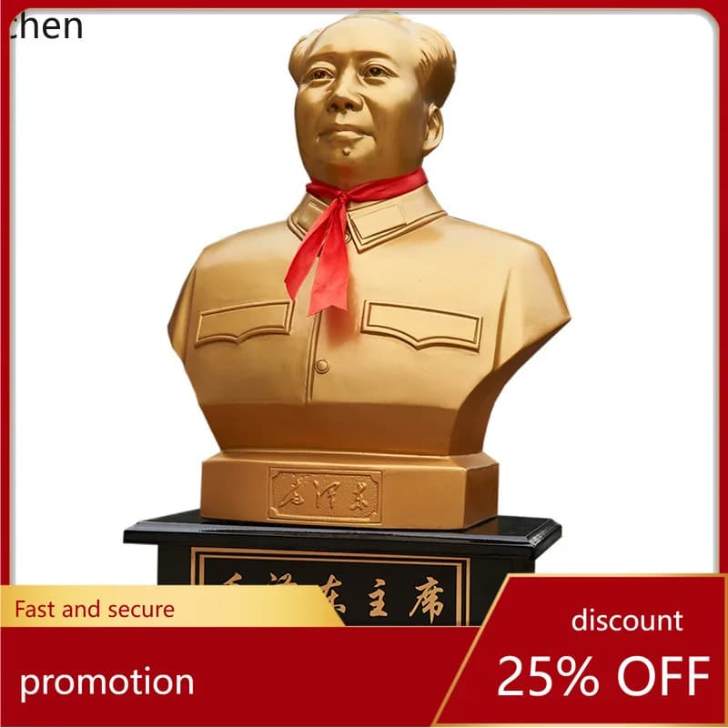 CZ Chairman Mao Full Copper Ornament Gold-Plated Brass Craft Home Decor Ornament Mao Zedong Solid Gift Display Stand