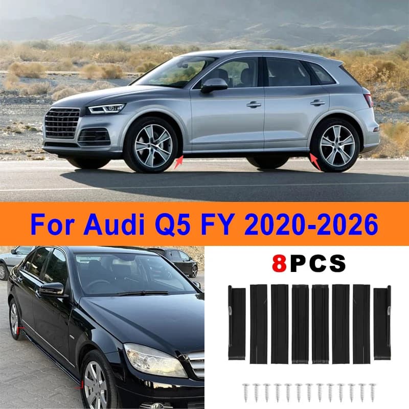 8Pcs Extended Side Skirt Splitters For Audi Q5 FY 2020-2026 2021 2022 Sport Side Spoiler Bumper Lip Exterior Body Kit Mod Parts