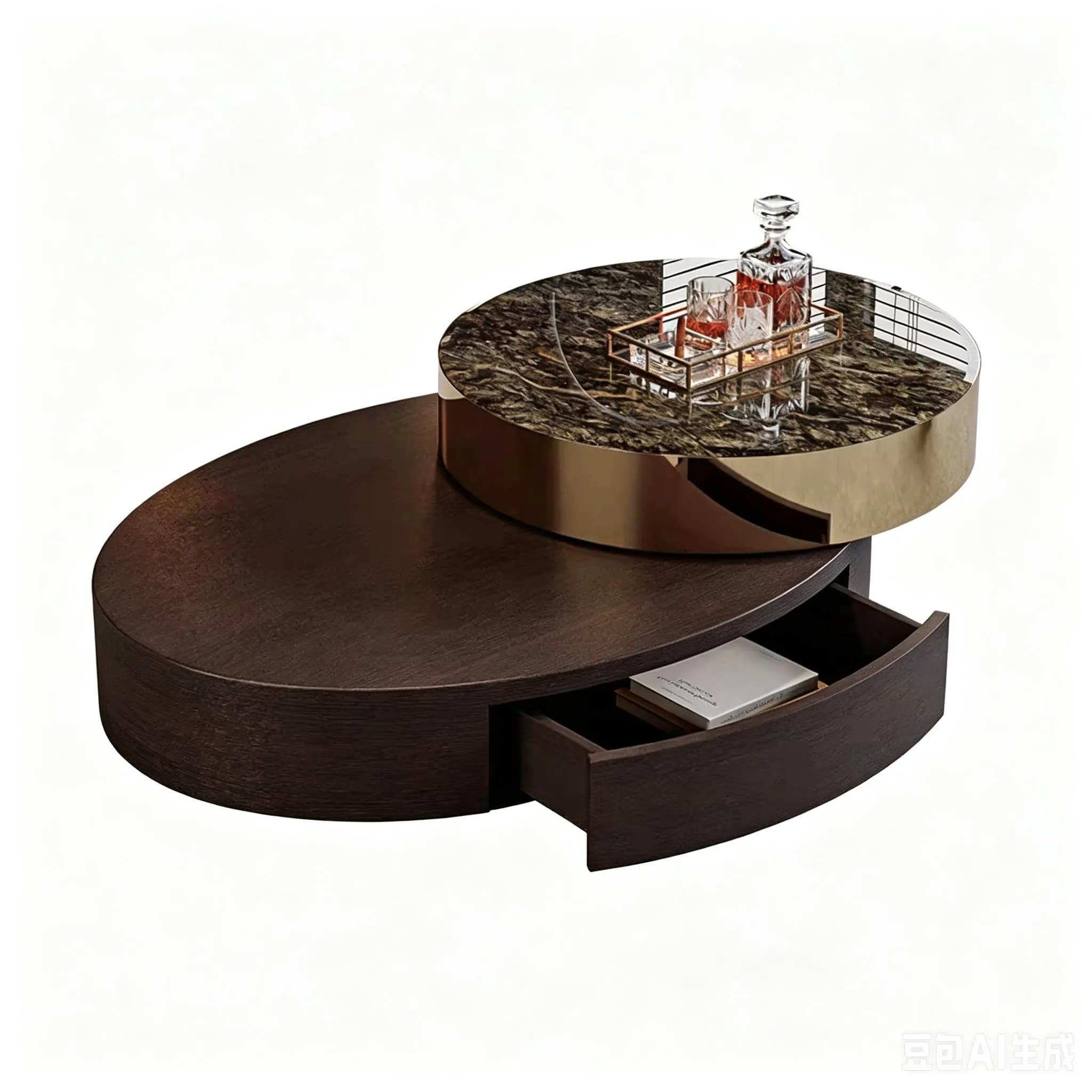 CX natural marble platinum diamond minimalist light luxury multi-function rotating coffee table