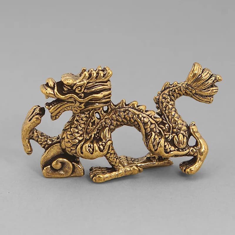 Pure brass, antique-style dragon figurine with auspicious clouds, a three-dimensional twelve-zodiac animal ornament for h