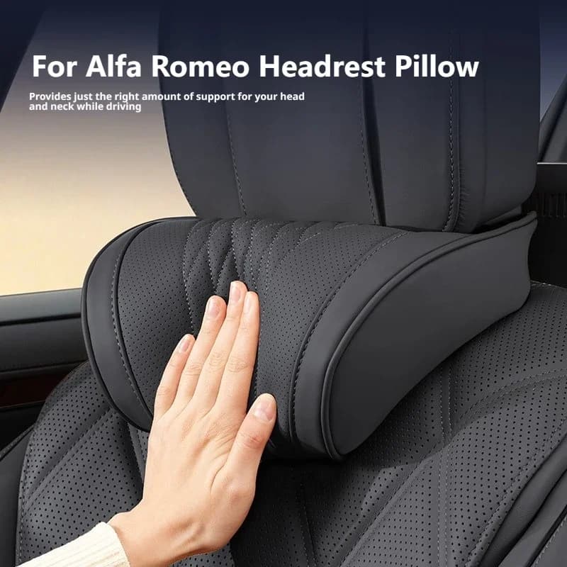 Luxury Memory Foam Nappa Leather Car Lumbar Support For Alfa Romeo Stelvio Giulia Tonale Plug-in Hybrid 33 Stradale Spider 4C
