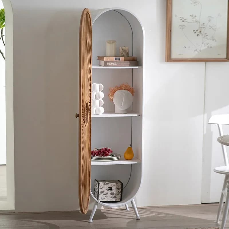 Woven Rattan & Iron Display Cabinet: Rustic Narrow Console for Entryway Decor