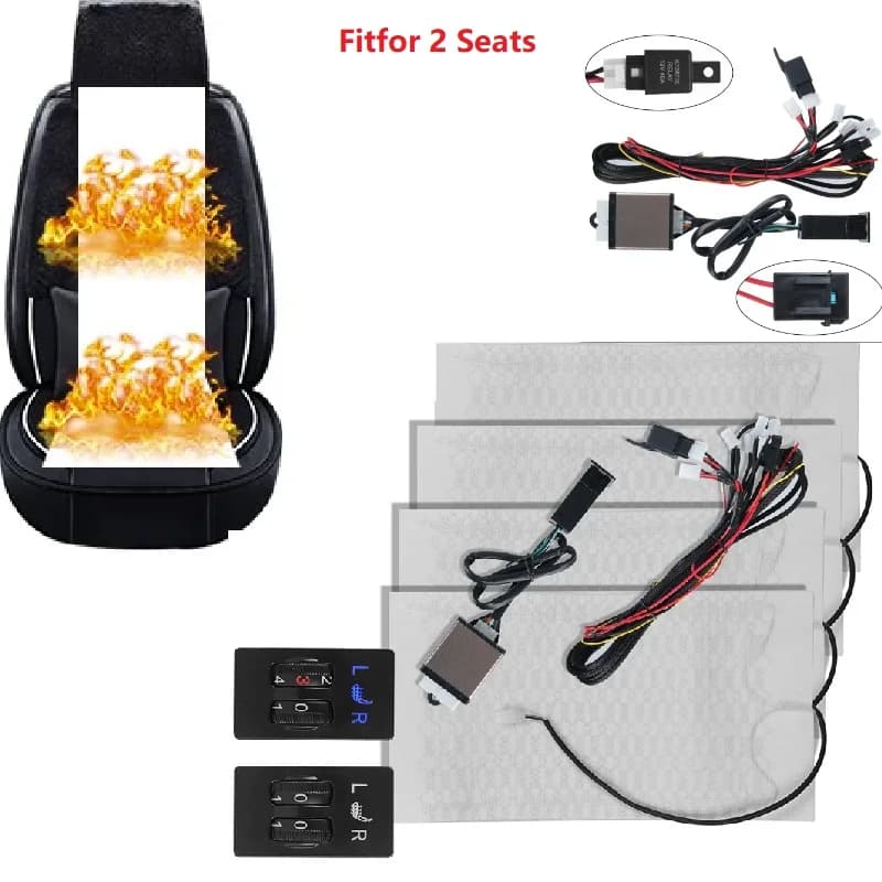 Car Seat Heating Pad Winter Warmer Seat Covers Seat Heating Heater 12V 2 Dial 5 Level Switch Carbon Fiber 2 Seats 4 Pads
