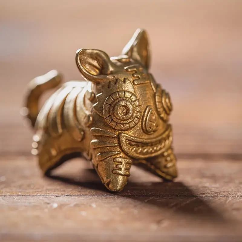 olid Copper Little Tiger Desktop Ornament Golden Plated Cloth Tiger Design