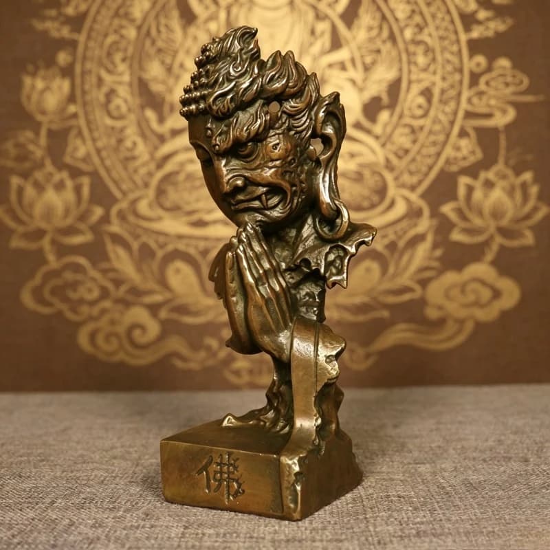 Antique Buddha Demon One Face Statue Zen "One Thought Good & Evil" Sculpture Meditation Desk Decor Ornament