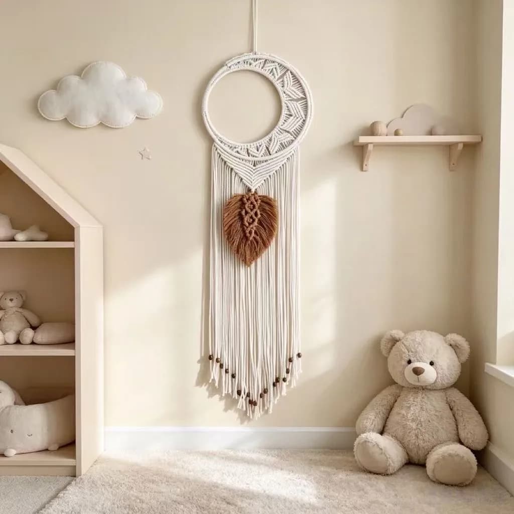 Moon And Leaf Dreamcatcher Tapestry Bohemian Wall Hanging Decoration, Handmade Cotton Rope Weaving, Festival Gift.