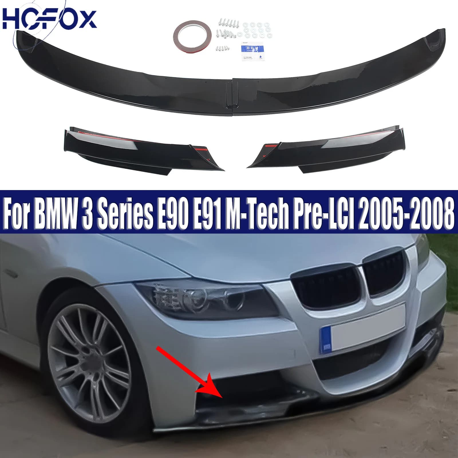 Car Front Bumpers Lip Spoiler Splitter Blade Lower Body Kits Tuning For BMW 3 Series E90 E91 M-Tech Pre-LCI 2005-2008