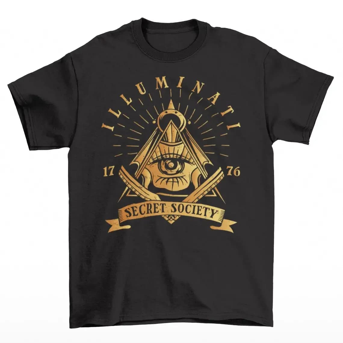 Illuminati Secret Society Gold Freemason Symbol T-Shirt 100% Cotton O-Neck Summer Short Sleeve Casual Mens T-shirt Size S-3XL