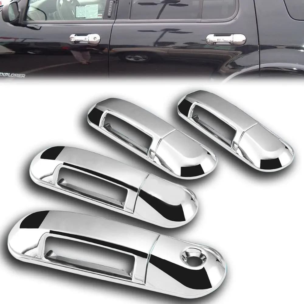 Premium Grade Chrome Plated 4 Door Handle without Passenger Keyhole Cover for 02-10 Ford Explorer 07-10 Explorer Sport Trac