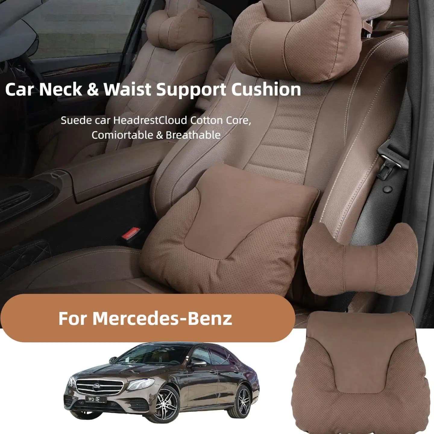 Car Neck Pillow Soft Comfort Auto Seat Waist Support Headrest Mat Travel Rest For Mercedes-Benz E300L/GLC/C260L/GLB Accessories