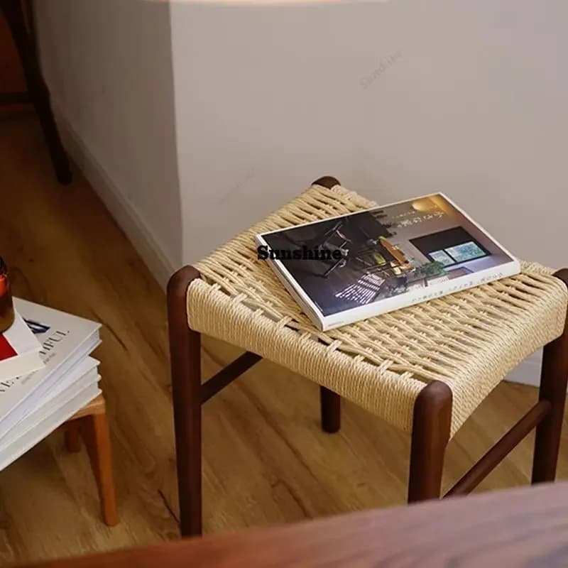 Handmade Woven Cherry Wood Stool - Japanese Aesthetic, Solid Build, Great for Home, Study & Dining  FT