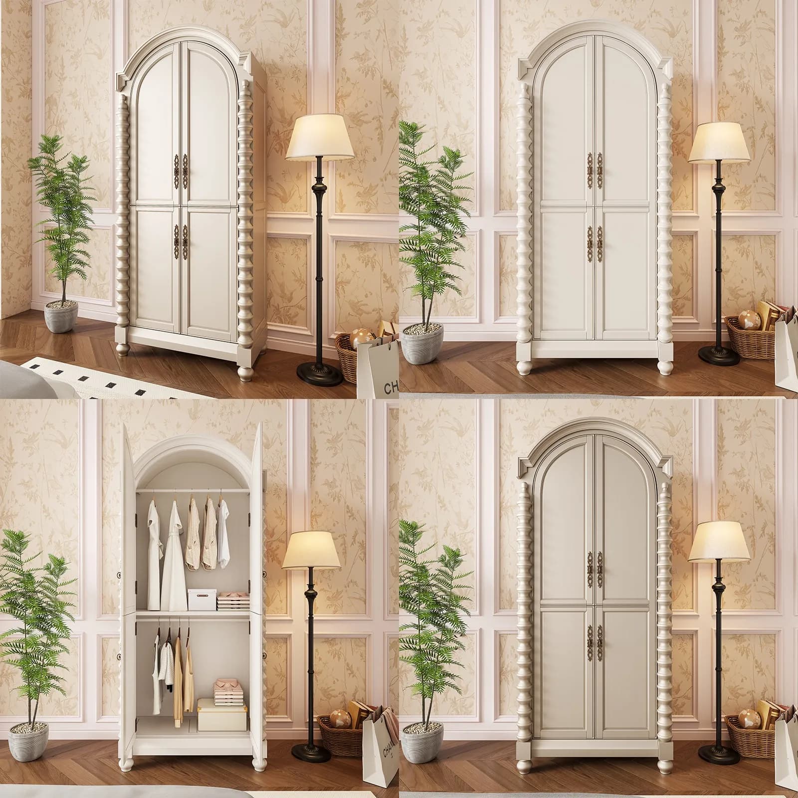 French American Cream Style Solid Wood Wardrobe European Simple Bedroom Closet for Small Apartment Home