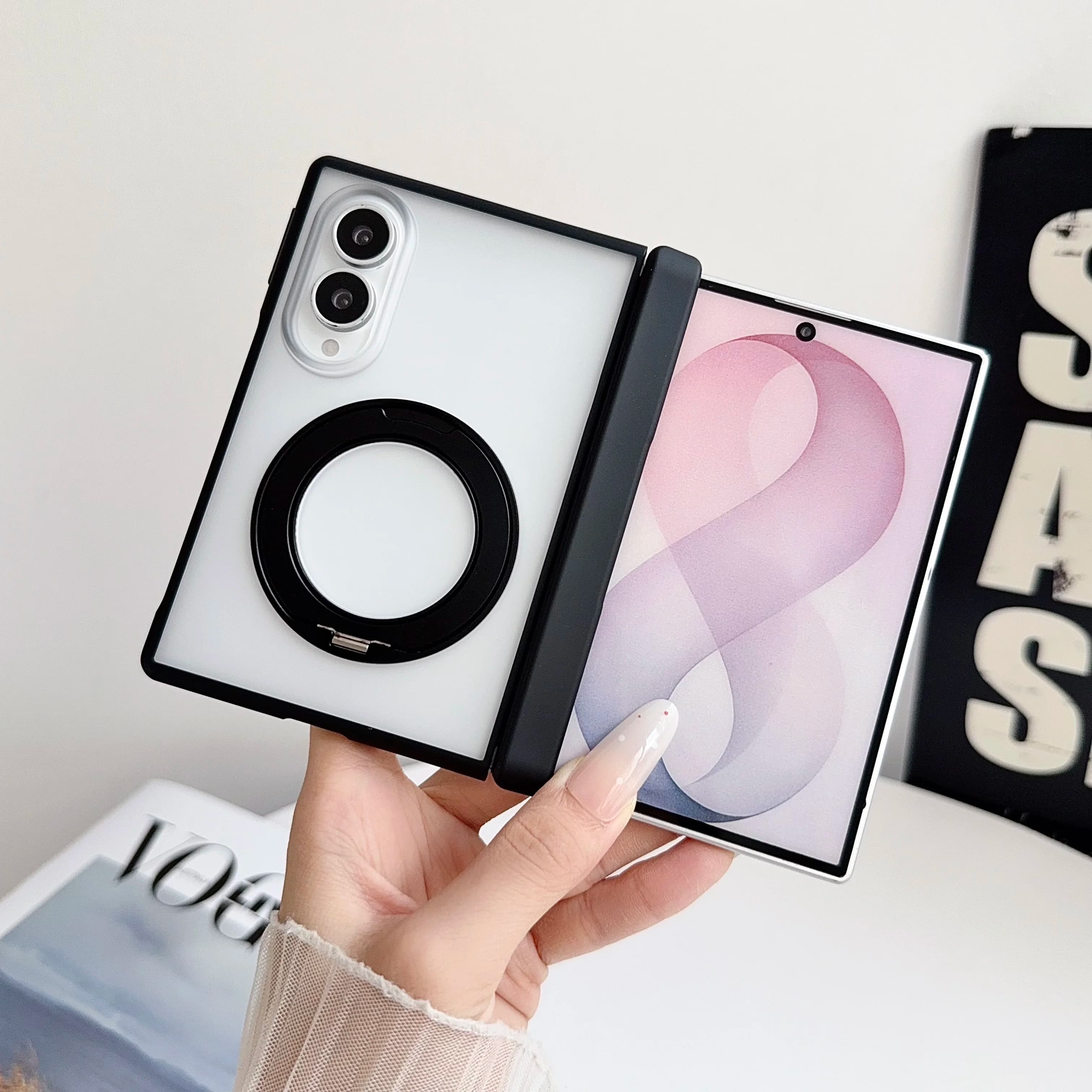 For Samsung Galaxy Z Fold 8 ZFold8 Case Frosted Transparent Magnetic 360 Rotating Holder Hinge Shockproof Back Cover Accessories