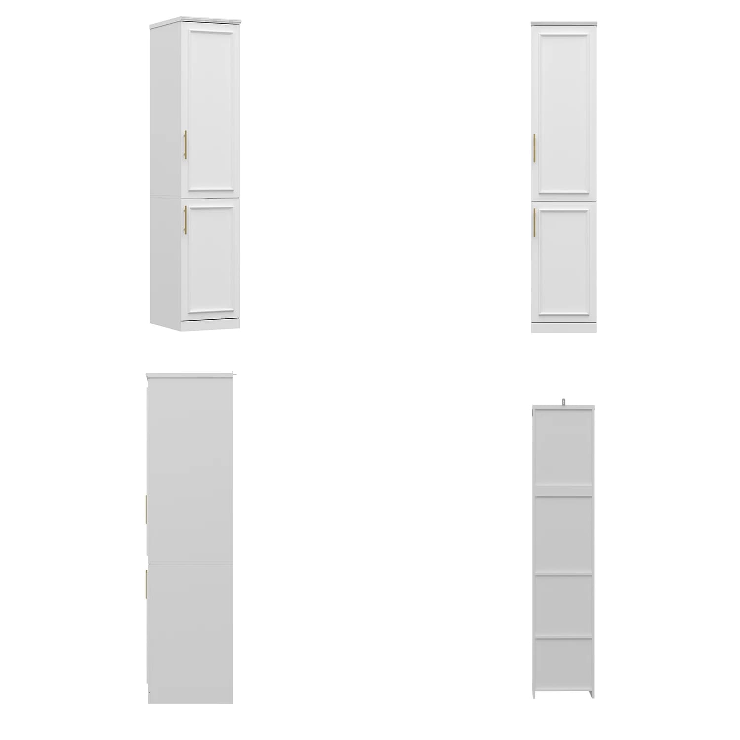 Modern 2-Door Wardrobe Closet, High And Narrow Armoire Wooden Closet With Hanging Rod And 3 Storage Shelves, White