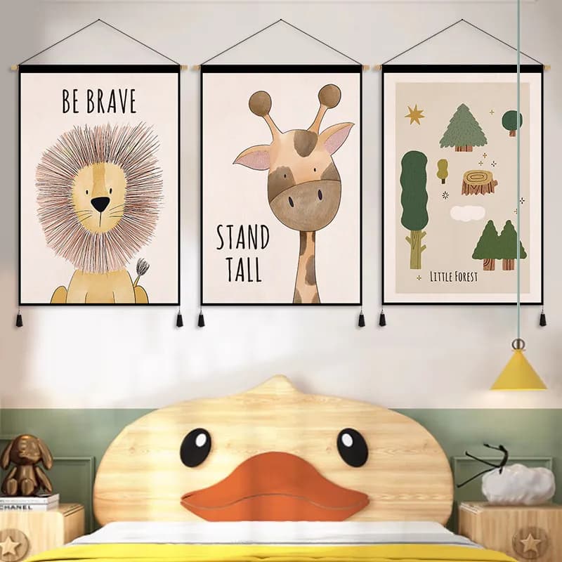 Bedroom Decoration - Jungle Friends Canvas Hanging, Preppy Kids Room Decor for Study and Daycare, Room Decor Aesthetic