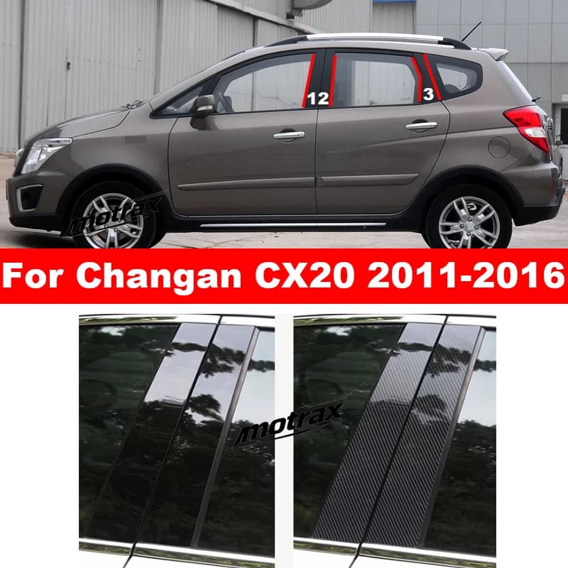 For Changan CX20 2011 2012 2013 2014 2015 2016 Glossy Black Car Door Central Window Column BC Strip PC Pillar Car Decoration