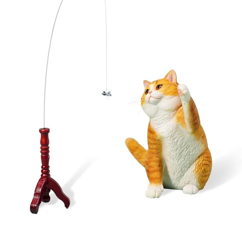 British Shorthair Cat 2.0 Cute Waving Cat Pet Teaser Cat Stick Ornament Model Figure Peripheral