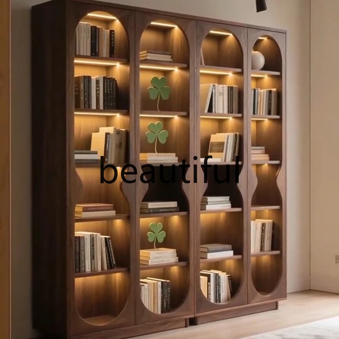 New Chinese black walnut bookcase, large bookcase in the living room for storage against the wall, floor-to-ceiling bookshelf