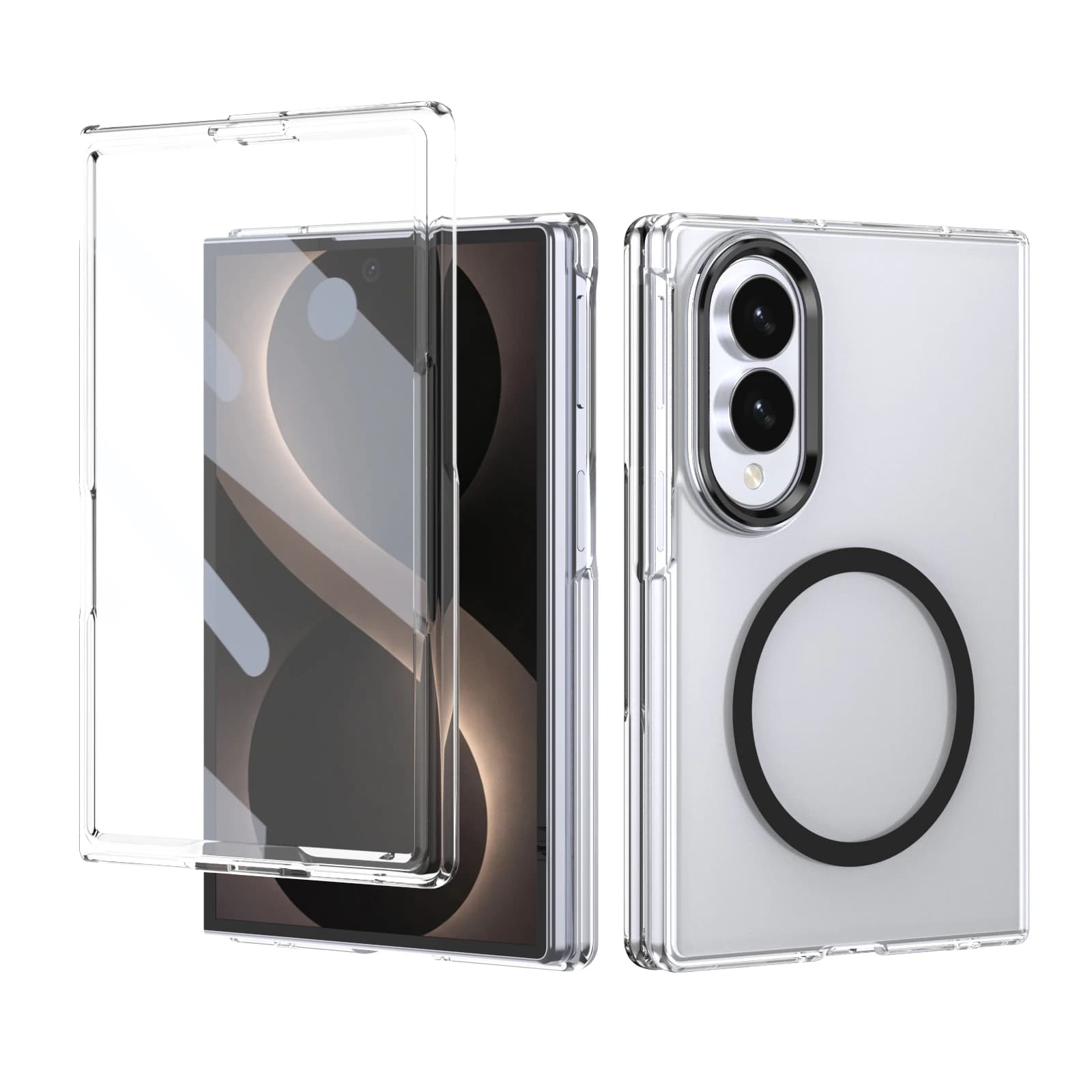 For Samsung Z Fold 8 Wide HD Clear Phone Case with Tempered Glass Film Wireless Charging Support Shockproof Protective Cover