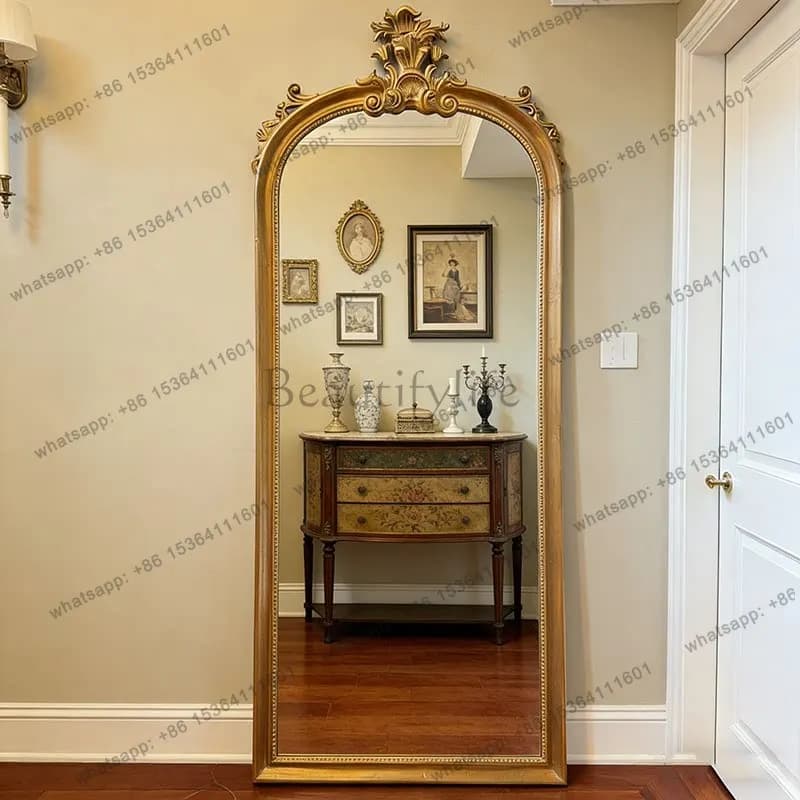 French retro carved full-length mirror clothing store American home floor-to-ceiling full-length mirror