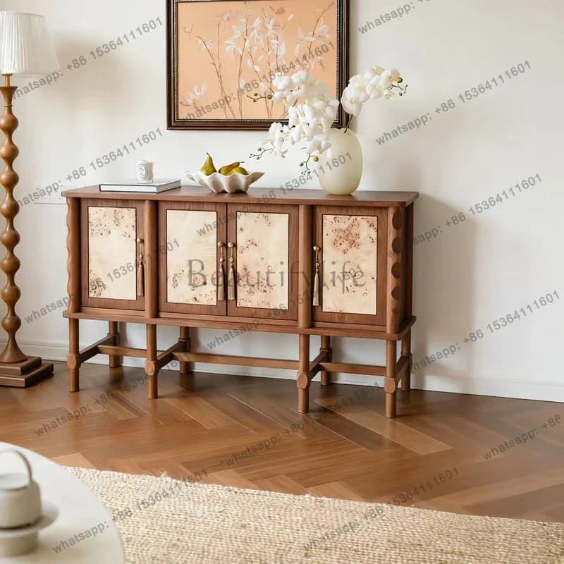 yj7 2025 French retro solid wood dining side cabinet, living room storage hall cabinet