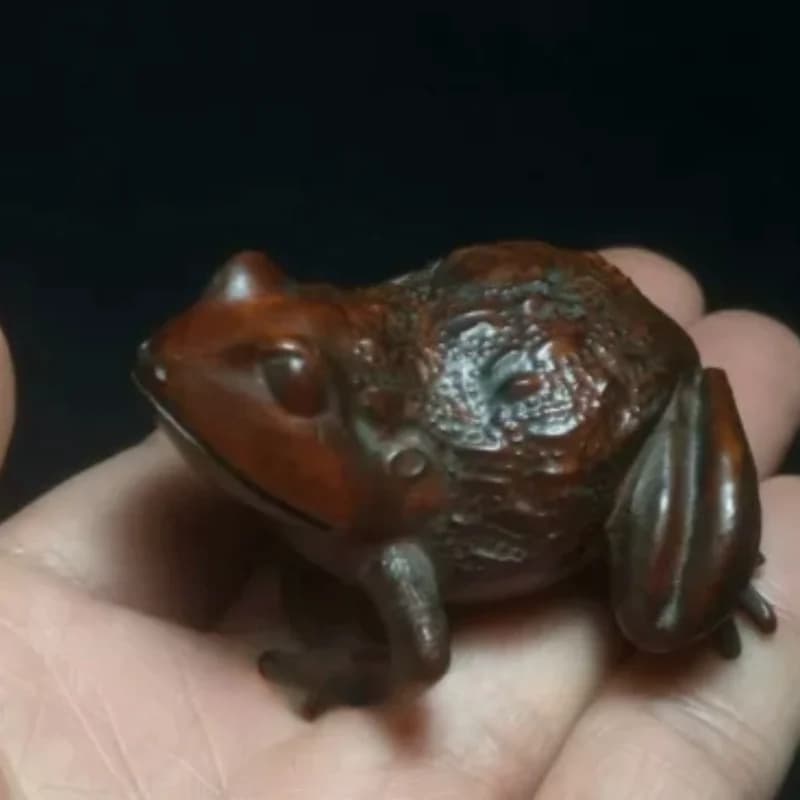 Japanese boxwood carved lovely frog statue table decoration collectable gift
