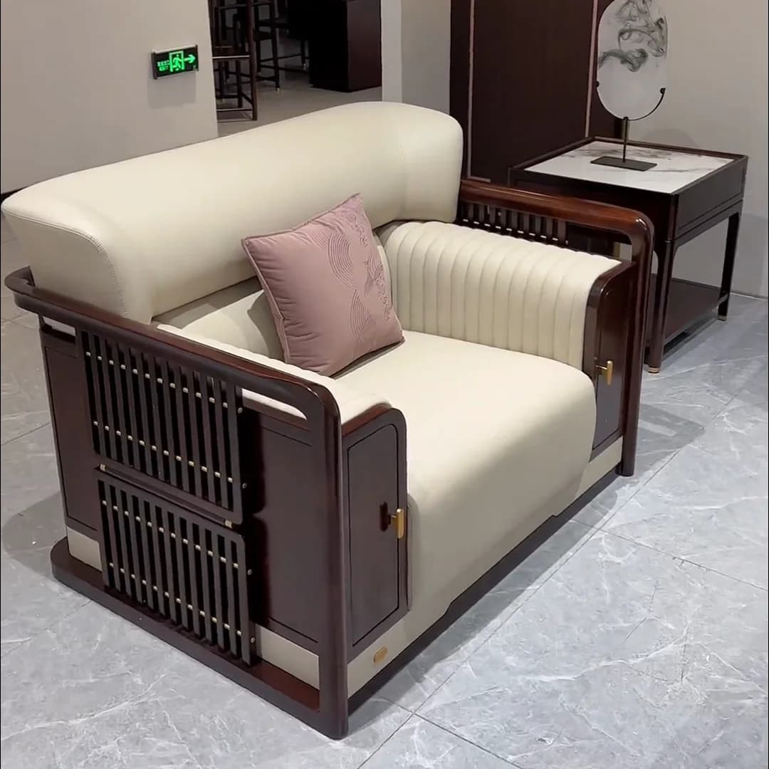 Z20-new chinoiserie ebony wood sofa combination casual living room house solid wood leather furniture