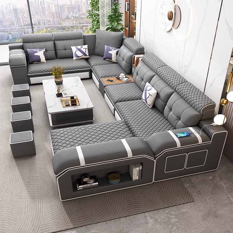 European Style Living Room Sofa Bed Multifunctional Luxury Convertible Living Room Sofa Bed Leather Couch Sofa Furniture