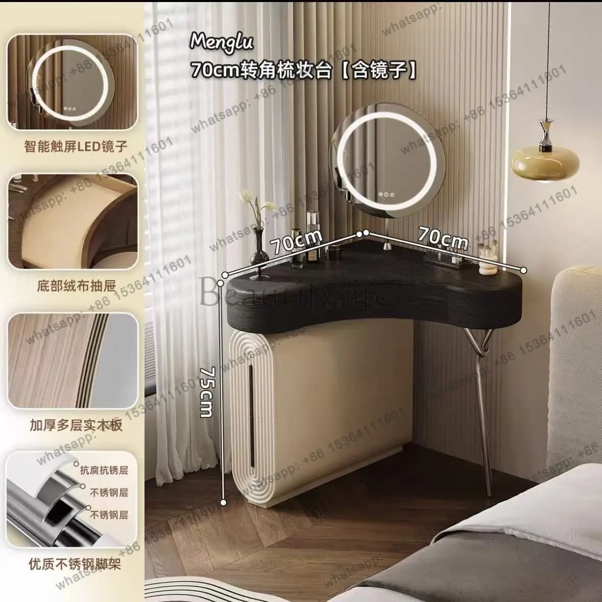 Retro style corner dresser home bedroom triangular corner makeup table fashion solid wood dresser