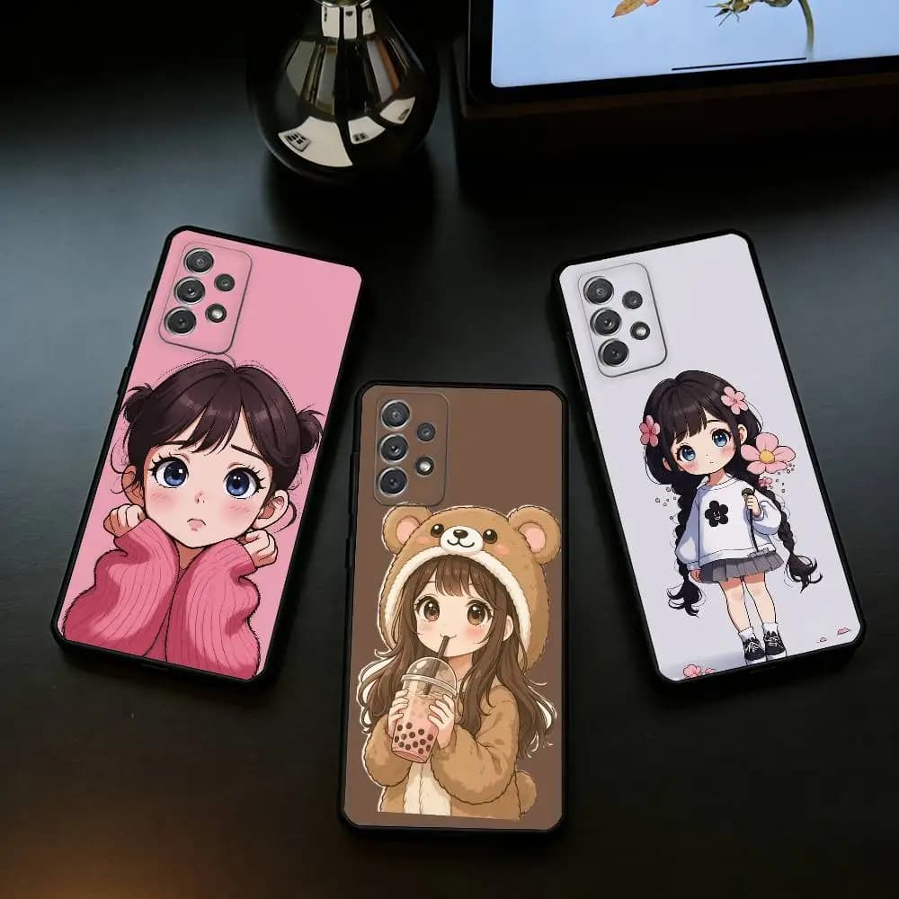 Cartoon Girl Pattern  Phone Case For Samsung Galaxy A73,A72,A71,A70,A53,A52,A51,Soft Silicone Black Cover