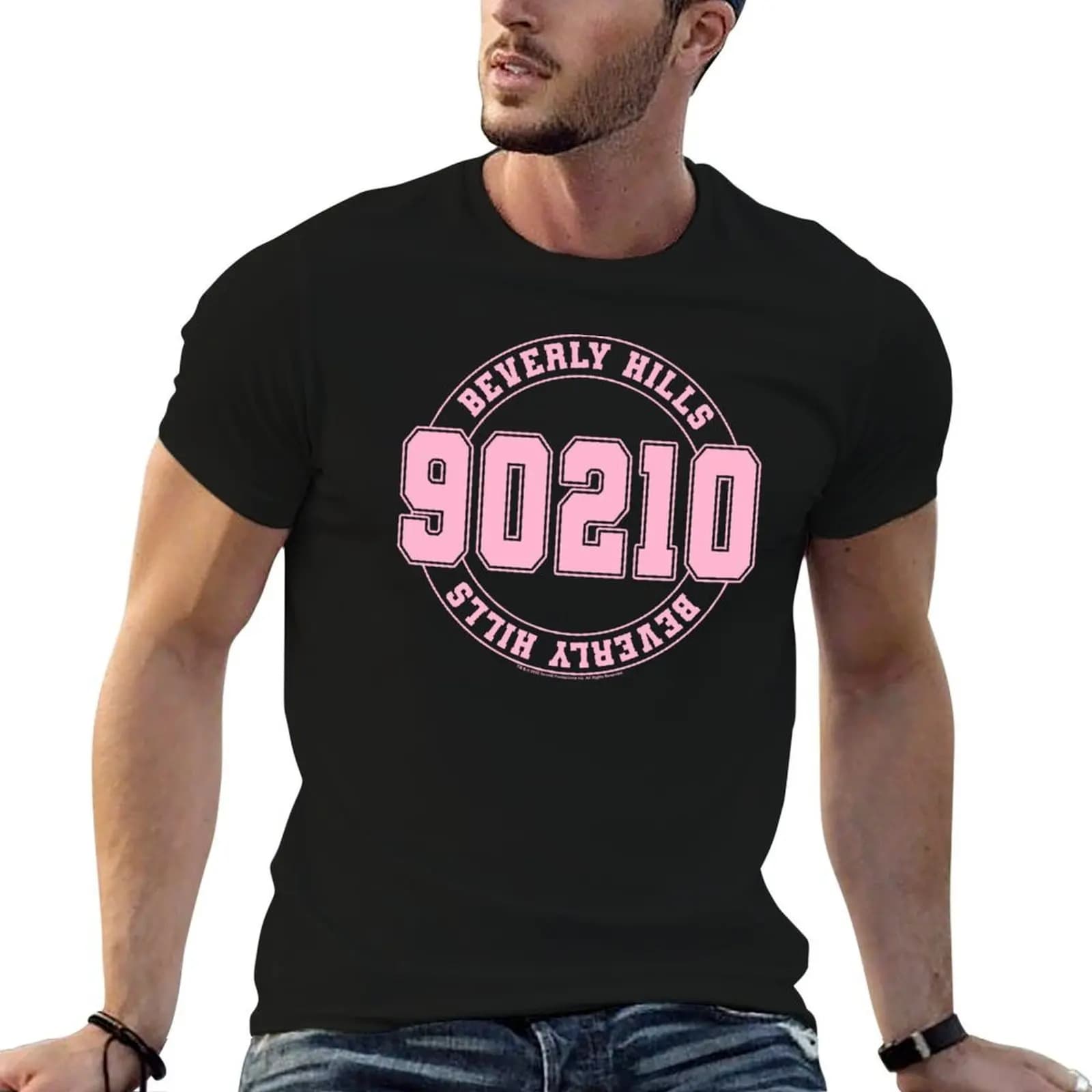 Beverly Hills, 90210 Pink Vintage Collegiate Logo T-Shirt tees Personalized t-shirt t shirts men