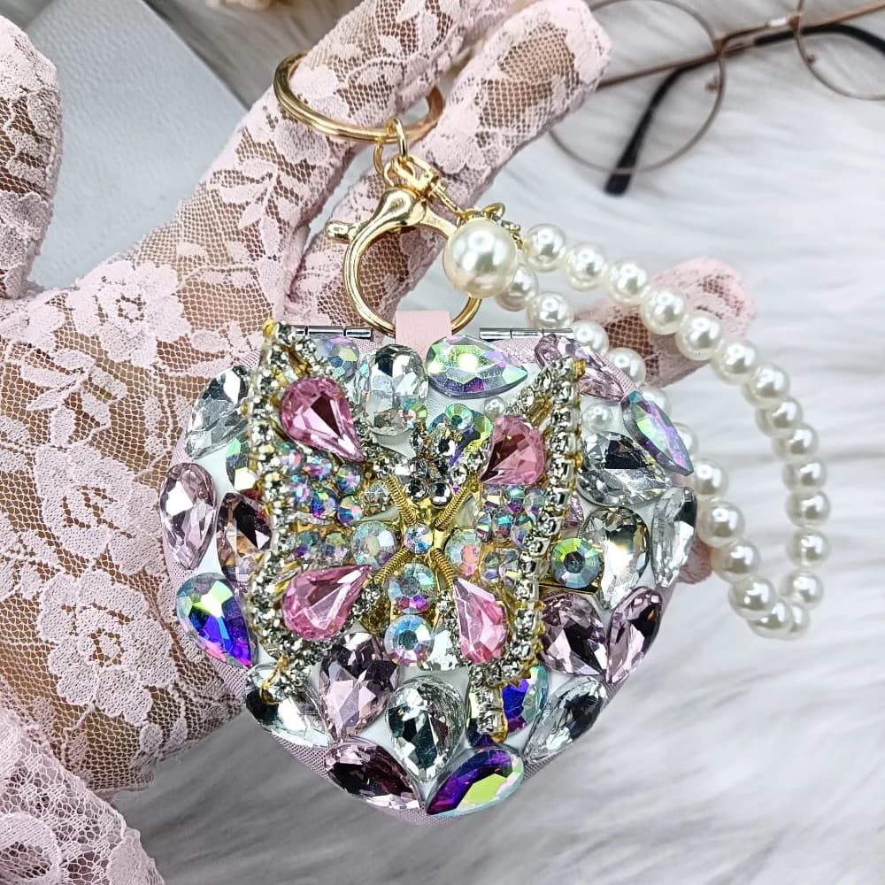 Crystal Diamond Folding Mirror with Movable Three-dimensional Butterfly Decoration Caring Home Decoration Makeup Mirror