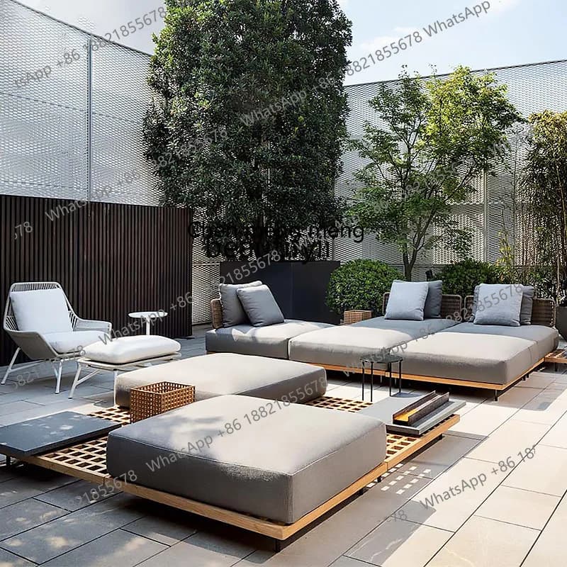 Outdoor Sofa Villa Homestay Hotel Model Room Rattan Chair Open-air Courtyard Rattan Woven Teak