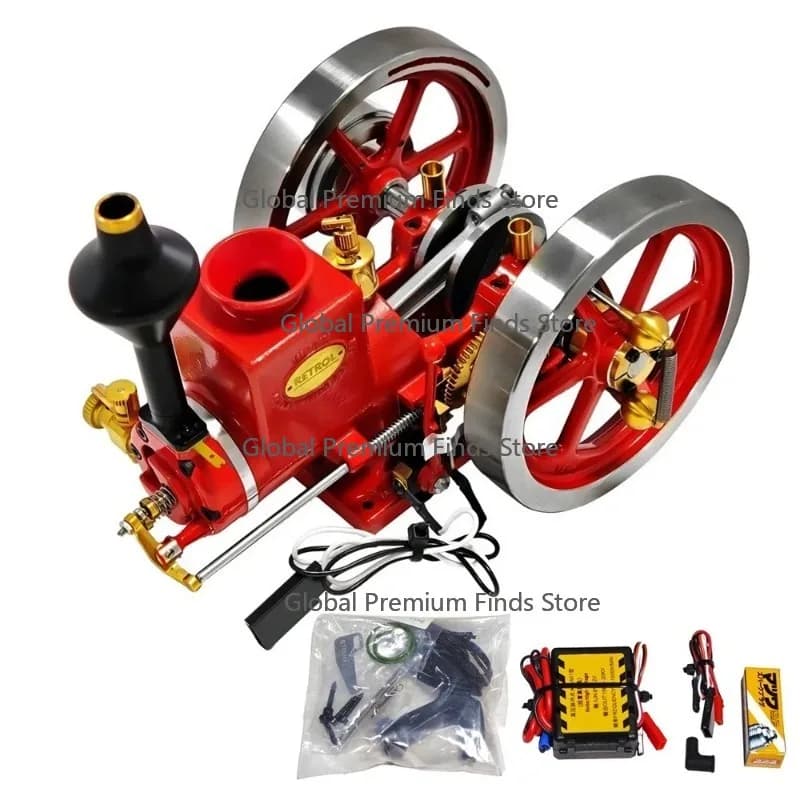 Horizontal Engine Model Metal Retro Engine Model 7cc Four-Stroke Water Cooled Toad Engine Model Hit and Miss Toys HM-01